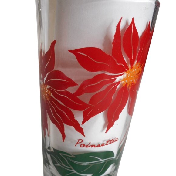 MCM Peanut Butter Juice Glass Tumbler Dark Red Poinsettia Estate find 5" #7 - Picture 5 of 5